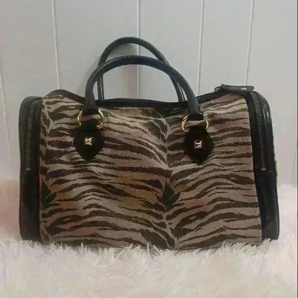 Betsey Johnson Large Beige Tiger Print Satchel Bag - Picture 8 of 13